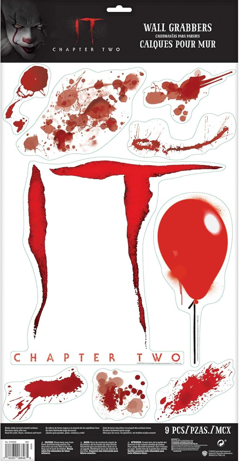 Amscan 670939 - IT Chapter 2 Halloween Party Wall & Window Grabber Decorations - 9 Pack, Multicolor