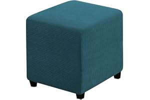 RHYII Ottoman Covers Slipcover Square Jacquard Fabric Footstool Protector Covers Storage Stool Ottoman Covers Stretch with Elastic Bottom Medium Deep Teal