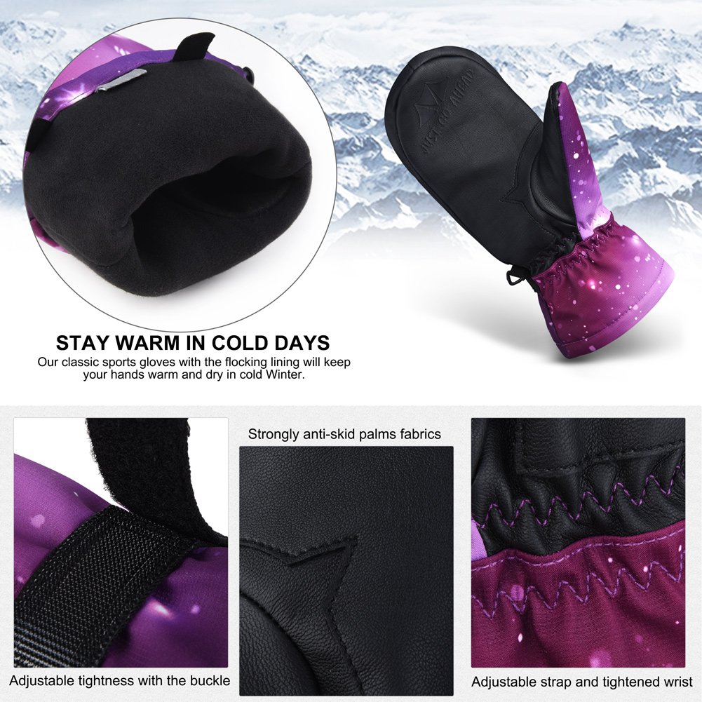 Vbiger Ski Gloves Cycling Mittens Waterproof Winter Warm Gloves (Star Pattern, L)