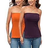 TAIPOVE Tube Tops for Women Summer Strapless Long Bandeau Shirt Cotton Side Split Ladies Trendy Going Out Outfit 2 Pack
