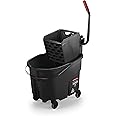 Rubbermaid Commercial Products WaveBrake 35 QT Side-Press Mop Bucket and Wringer Combo on Wheels with Dirty Water Bucket, Black, for Heavy-Duty Floor Cleaning