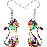BONSNY Acrylic Drop Dangle Cat Earrings Pets Funny Design Lovely Gift For Women Novelty Jewelry