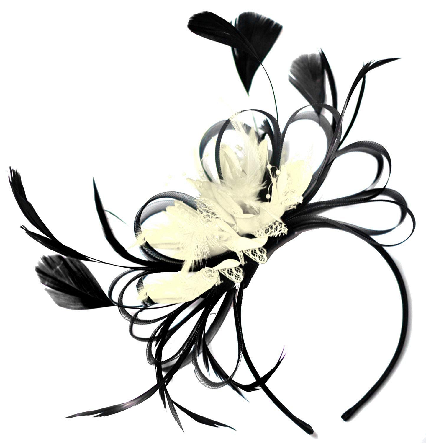Caprilite Fashion Black and Cream Fascinator on Headband Wedding Royal Ascot Races Women