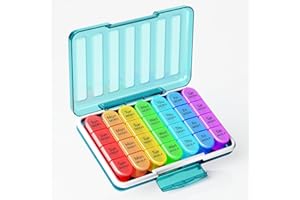 Zoksi Moistureproof Weekly Pill Organizer 4 Times a Day, 7 Day Pill Box 4X a Day, One Week Travel Pill Case with 28 Compartments, Medicine Container for Vitamins, Supplements or Medication (Cyan)
