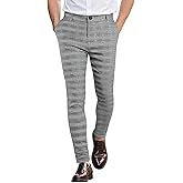 GINGTTO Mens Plaid Dress Pants Stretch Chino Pants Men Slim Fit