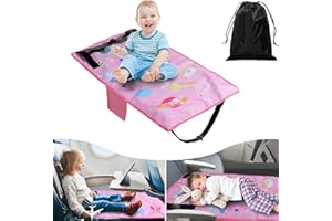 SEAMOSH Toddler Airplane Bed,Airplane Seat Extender for Kids,Toddler Kids Travel Essential Airplane Bed with Side Pocket for Baby Plane Travel Essentials Infant Foot Rest (Pink)