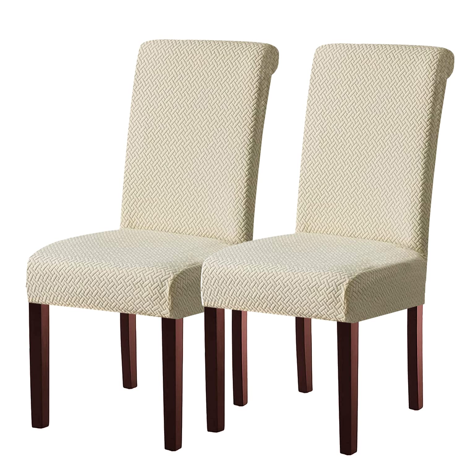 KELUINA Dining Room Chair Covers Slipcovers Set of 2 or 4 or 6, Stretch Removable Washable Dining Chair Protector Decoration Cover Seat Slipcover for Hotel,Kitchen,Home(Cream,2 Pcs)