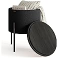 STORAGEBUD Round Ottoman with Storage, Boucle Storage Ottoman, Foot Stool Ottoman, Makeup Vanity Stool, Small Ottoman Foot Rest, Modern Ottomans for Living Room and Bedroom, Black
