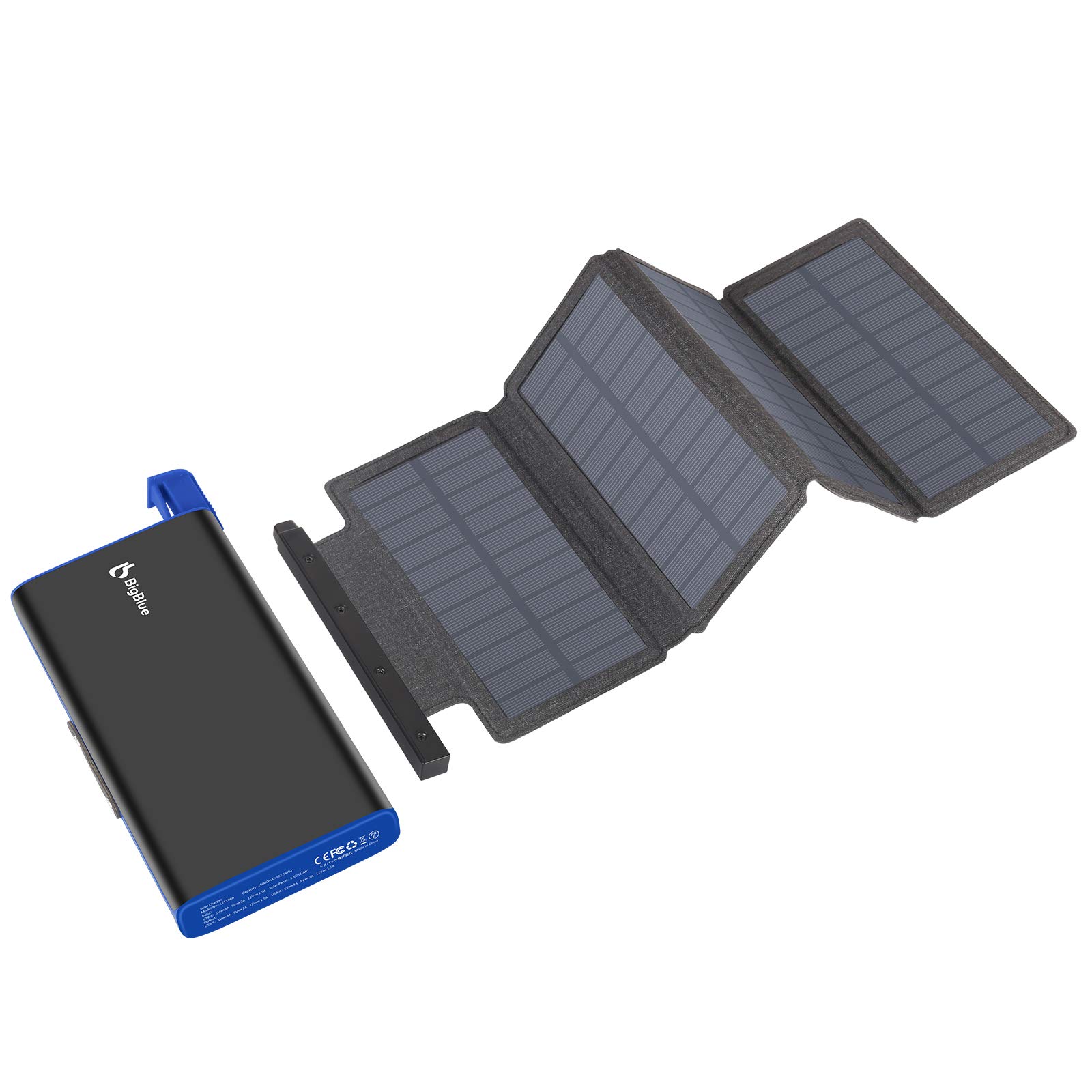 BigBlue 25000mAh Solar Battery Charger with 10W Detachable Solar Panels, Portable Solar Power Bank with 18W PD Type-C Input/Output and 2 Fast Charging USB, Compatible with Smartphones, Tablets, etc.