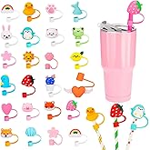 Nuenen 24 Pcs Straw Covers Caps Silicone Reusable Topper Tips Cute Cartoon Lids Splash Proof Plug for 6-8 mm Straws Tumblers Summer Beach Party Favors Home Kitchen Accessories