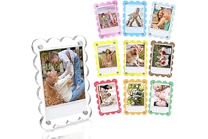 NEUREGY 10 Pack 2.36 x 3.54 Inch Acrylic Fridge Magnetic Frame Scalloped, Double Sided Polaroid Frame, Magnet Picture Frames for Fridge suit Fujifilm Instax Mini, Frames for Fridge/Locker, Colorful Set