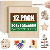 12 Pack Basswood Sheets 1/4x12x12 Inch, 6mm Basswood for Laser Cutting and Engraving, 1/4 Plywood Boards for Crafts,Wood Burning,Architectural Models, Painting.