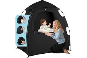 Blackout Tent for Pack and Play - One-Click Opening Pack N Play Blackout Cover - Black Out Tent for Sleep Pod & Mini Crib, Br