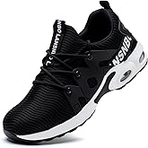 LANSNBO Steel Toe Shoes for Women Indestructible Safety Work Shoes Air Cushion Lightweight Breathable Utility Sneakers Puncture Proof Slip Resistant Composite Toe Footwear