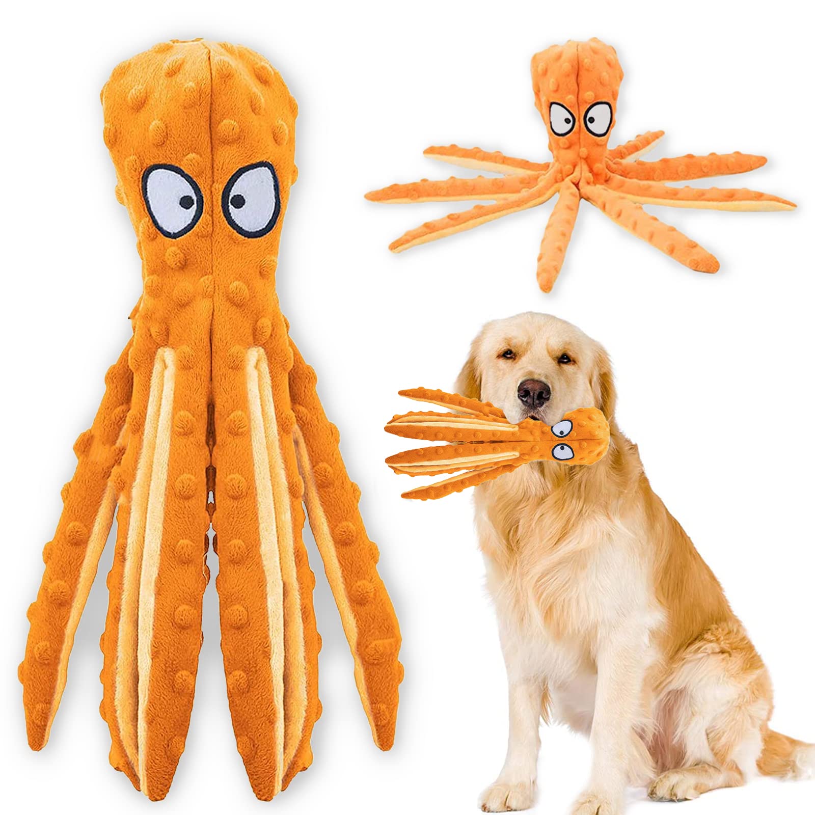 Acehome Squeaky Dog Interactive Play Toy,No Stuffing Octopus Dogs Chew Toy with Crinkle Paper for Medium and Large Dogs Playing