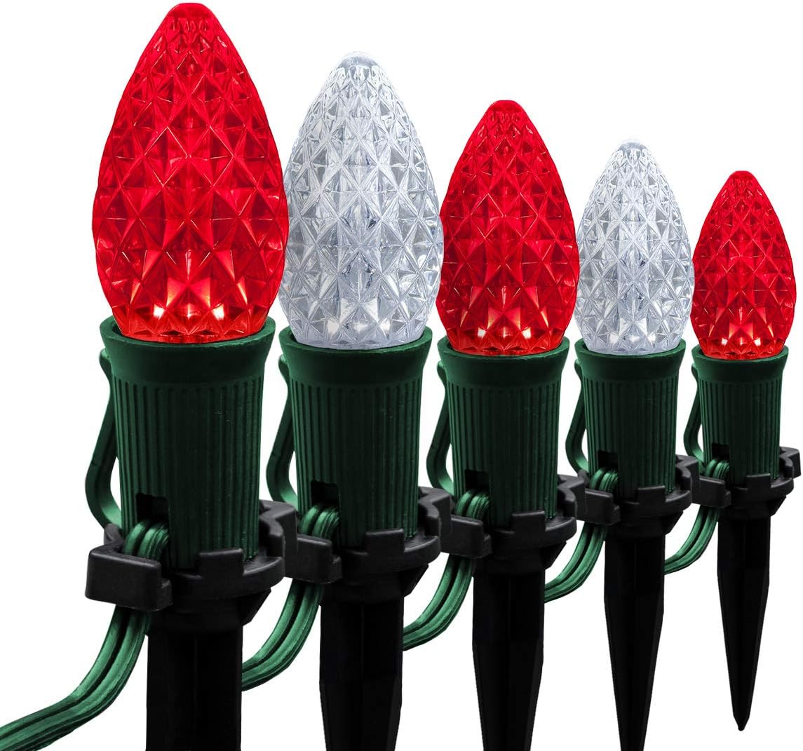 100’ OptiCore LED C7 Red and White Christmas Pathway Lights, C7 Candy