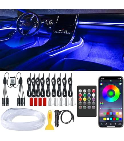 thumbnail image 2 of 18 In 1 Symphony Ambient Light Kit For Car Interior Acrylic Guide Fiber Strip 64 Color Decoration Atmosphere Lamp By APP Control 2 of 14