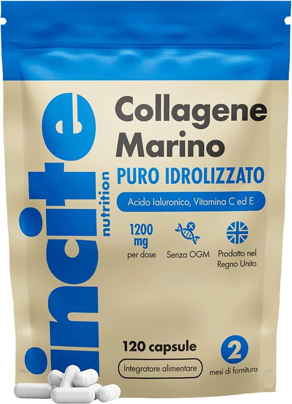 Collagene Marino 1200mg | Integratori di capsule di collagene ad alta resistenza per collagene marino idrolizzato di tipo 1 puro superiore unisex, 120 pezzi (confezione da 1)