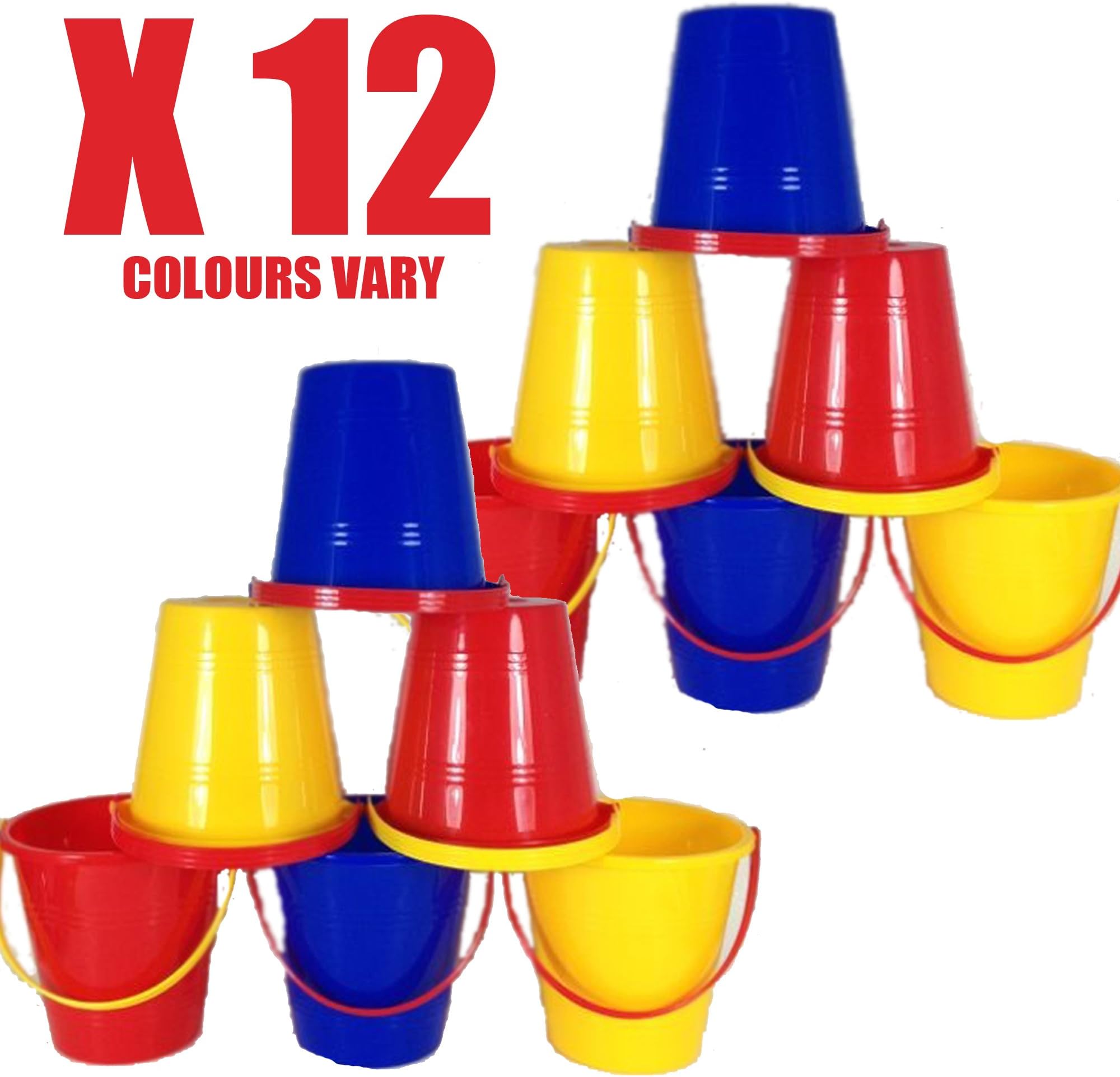 A2003 PARTY BAG BUCKET 5" 12.5cm Colour Choices Plastic beach bucket Shiny (A2003 PARTY BAG x 12 BUCKETS 5" 12.5cm Colours Vary)