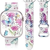 Floral Band Compatible with Apple Watch Band 38mm 40mm 41mm 42mm 44mm 45mm 46mm 49mm Women, Cute Flower Print Pattern Soft Lace Silicone Strap for iWatch Band Series Ultra 10 9 8 7 SE 6 5 4 3 2 1