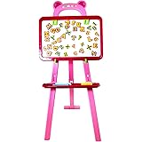 TychoTyke Front and Back Magic Art Easel for Kids with 84 Magnetic Lettering Chalkboard - No Clean Up, Pink