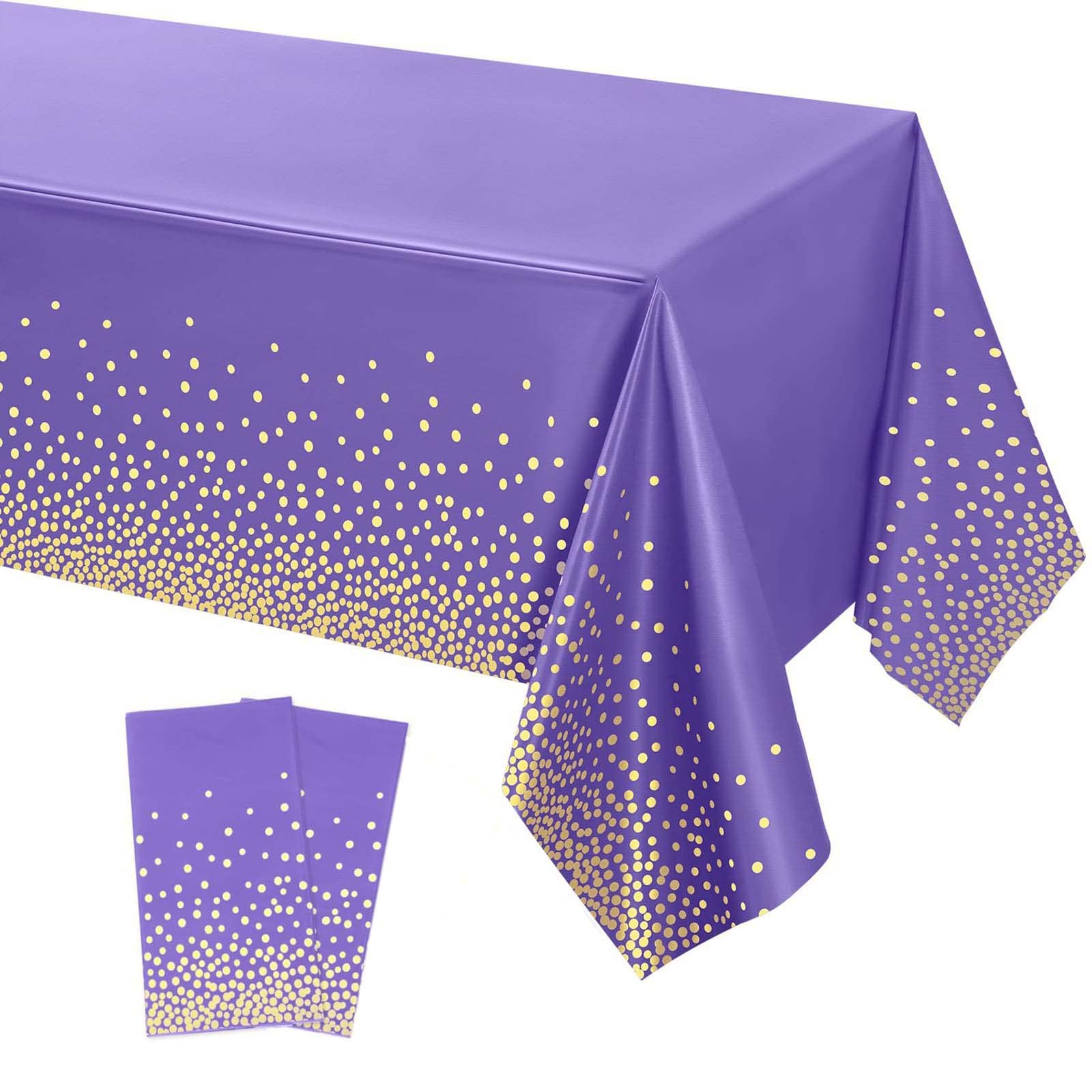 2Pcs Dark Purple Gold Dotted Confetti Halloween Party Table Cloth 54 * 108 inch Large Plastic Waterproof Table Cover Rectangular Tablecloth for Halloween Birthday,Wedding,Picnic,Party Decoration