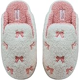 Luxape Bow Slippers Coquette Pink Slippers Memory Foam Cute Plush Fluffy Warm Fur slippers Indoor House Home Winter