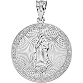 Religious Jewelry 925 Sterling Silver Our Lady Of Guadalupe Miraculous Round Medal CZ Pendant (Small)