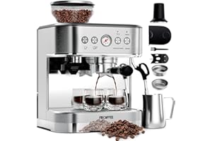 Fricoffee Espresso Machine with Grinder Espresso Maker Stainless Steel with Milk Frother Cappuccino Machine Semi Automatic Espresso Machine