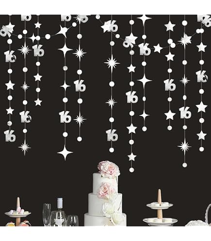 Sweet 16th Birthday Decorations Kit – Black Foil Number 16 Balloons, Banner, Hearts, Stars & Confetti Balloons