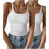 GKBK 2 Pack Womens Sleeveless Tank Top Form Fitting Spaghetti Strap Scoop Neck Ribbed Knit Basic Cami Layering Shirts