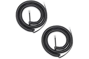 Awishwell 16FT Uncoiled Phone Cord, 2FT Coiled, 2 Pack Telephone Cord, RJ9 Phone Cords for Landline, Black Long Handset Cords for Ofiice/Home Use, Suitable with All Corded Phones