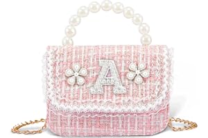 Personalized Pink Little Girls Purse, Initial Toddler Purse for 3 4 5 6 Years Old Girl, Princess Purse for Kids with Pearl Handle, Flower Girl Purses, Cute Purses Birthday Gift for Girls(Letter A)