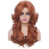 Rugelyss Vintage Auburn Wigs for Women Copper Red Wig for Lady Natural Synthetic Full Wigs for 70s 80s Cosplay Costume Disco Hair Wig