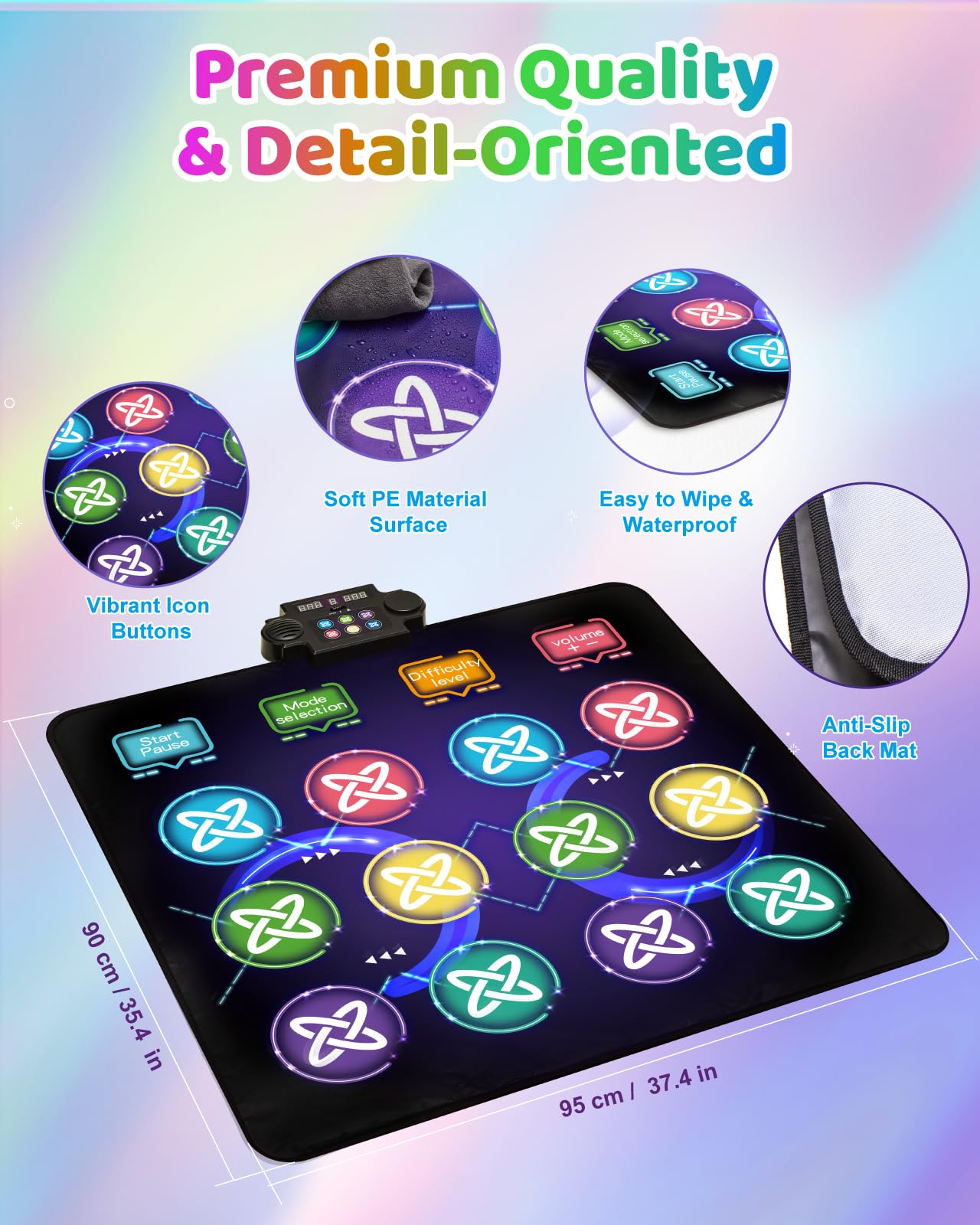 Gleamkid Dance Mat Toys for Kids: LED Light-Up 12-Button Dance Pad with Adjustable Volume, Built-in Music, 1-Player & 2-Player Mode, 8 Challenge Modes and 3 Speed Level, Xmas Gifts for Kids Age 3-12
