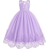 IDOPIP Flower Girl Dresses for Wedding Lace Tulle Princess Pageant Dresses for Girls Kids Prom First Communion Birthday Gowns