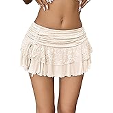 Verdusa Women's Y2k Lace Ruffle Mini Skirt Mesh High Waist Layered Skirt Skort Boho Outfits Micro Shorts