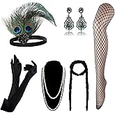 DRESHOW 1920s Great Gatsby Accessories for Women Flapper Headpiece Headband Gloves Costume Harlem Nights Accessories Set