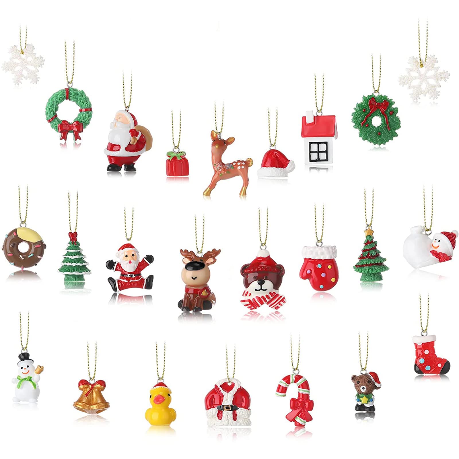 Photo 1 of 24 Pieces Mini 3D Resin Christmas Ornaments Small Hanging Christmas Tree Decorations Santa Snowman Xmas Tree Ornaments Miniature Figurines Holiday Tiny Resin Decoration, Assorted Styles