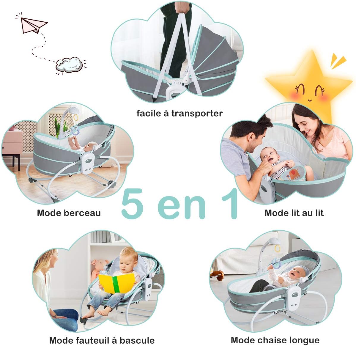 Rose Costway Rocker Napper 5 En 1 Transat Berceau Bebe Portable Avec Boite Vibrante Auvent Amovible Musique Jouets Brriere Et Dossier Ajustables Pour 0 3ans Bebe Puericulture Eveil Et Jouets Centroarco Com