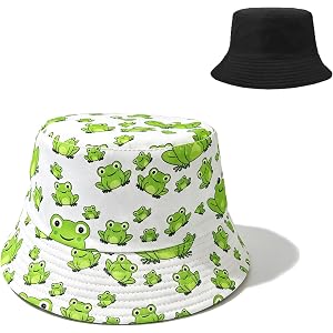 Summer Bucket Hat Reversible Packable Flamingo Hat Cute Frog Bucket Hat for Beach, Golf, Fishing, Travel, Outdoor