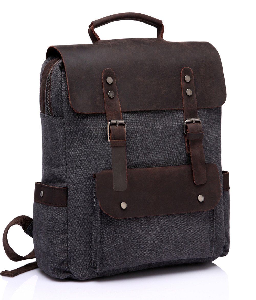 Mochila de Cuero Mochila Vintage Doble Cremallera Mochilas Mochilas Escolaresde Vaschy Libro