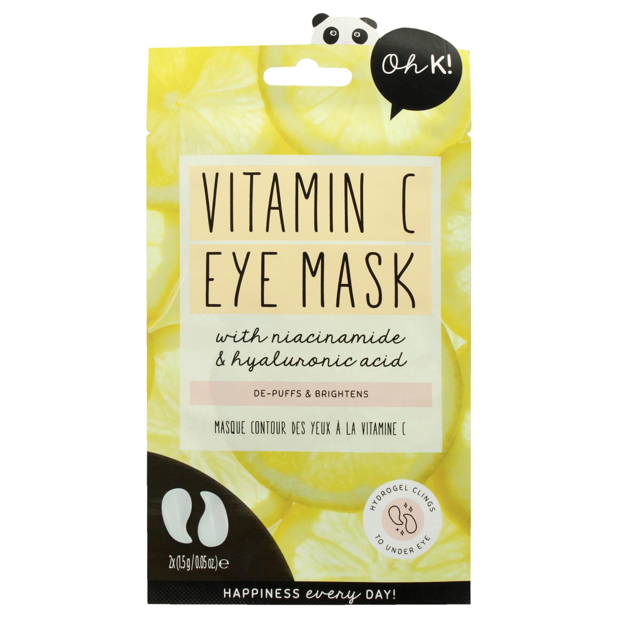 Oh K! Brightening and Cooling Eye Mask for Puffy Eyes, Packed with Hyaluronic Acid and Vitamin C, Vegan and Cruelty Free, 15g