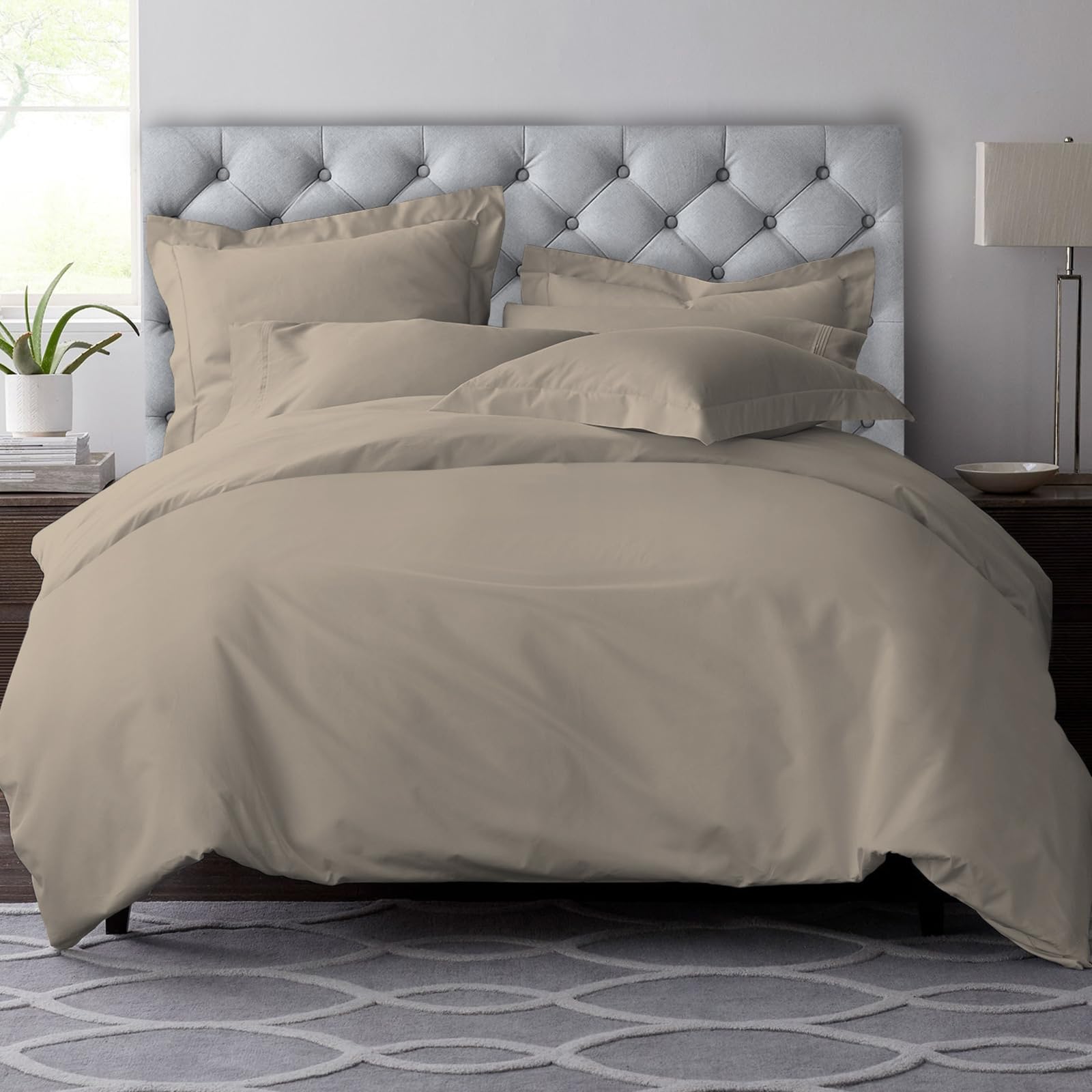 Pizuna Pure Combed Cotton Duvet Cover Set King Size Simply Taupe, 600 Thread Count 100% Long Staple Cotton King Size Duvet Cover 230x220cm, Sateen Quilt Cover with Button Closure (King Duvet Cover) — image 1