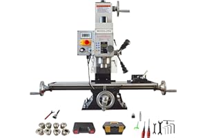 INTBUYING Mini Milling Machine Metal Milling 7'' x27.5'' Benchtop Milling Machine Mini Mill R8 Spindle Taper with 1.1KW Brush