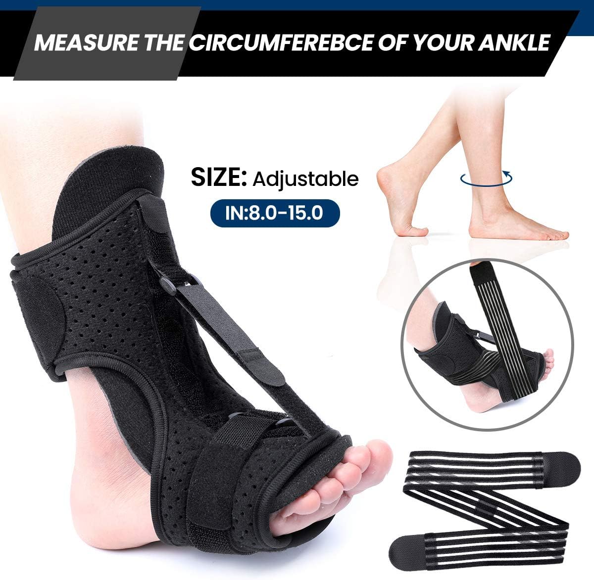 CHARMINER Plantar Fasciitis Night Splint Foot Drop Orthotic Brace, Adjustable Elastic Dorsal Splint, Effective Relief from Plantar Fasciitis Pain, Heel, Arch Foot Pain Green: Sports & Outdoors