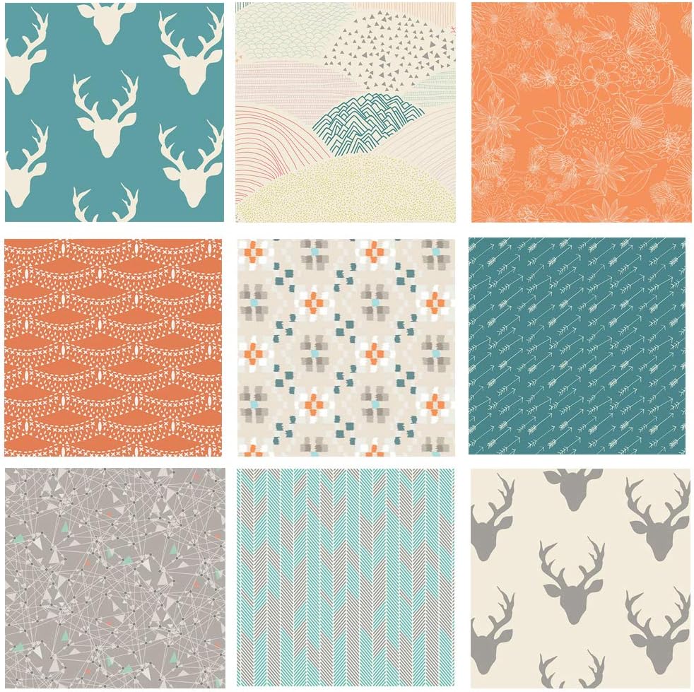 Southwestern Quilt Fabrics | Hello Bear Fabric Bundle | Teal Peach Gray Fabrics | Deer Silo Fabrics | Western Theme Fabrics | Modern Quilt Fabric | Cultivate Indian Summer | Art Gallery (Fat Quarters)