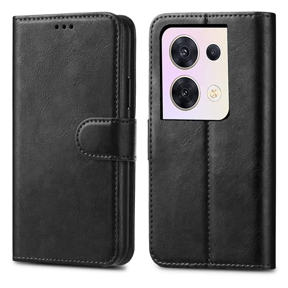 GAPlus PU Leather Flip Cover Wallet Case For OPPO Reno8 5G Card Holder Magnetic Kickstand Black