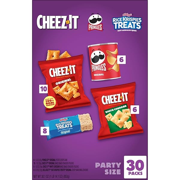 KELLOGG’S CHEEZ-IT, PRINGLES & RICE KRISPIES TREATS SNACKS MEGA VARIETY PACK, 30.1OZ BOX (30 COUNT)