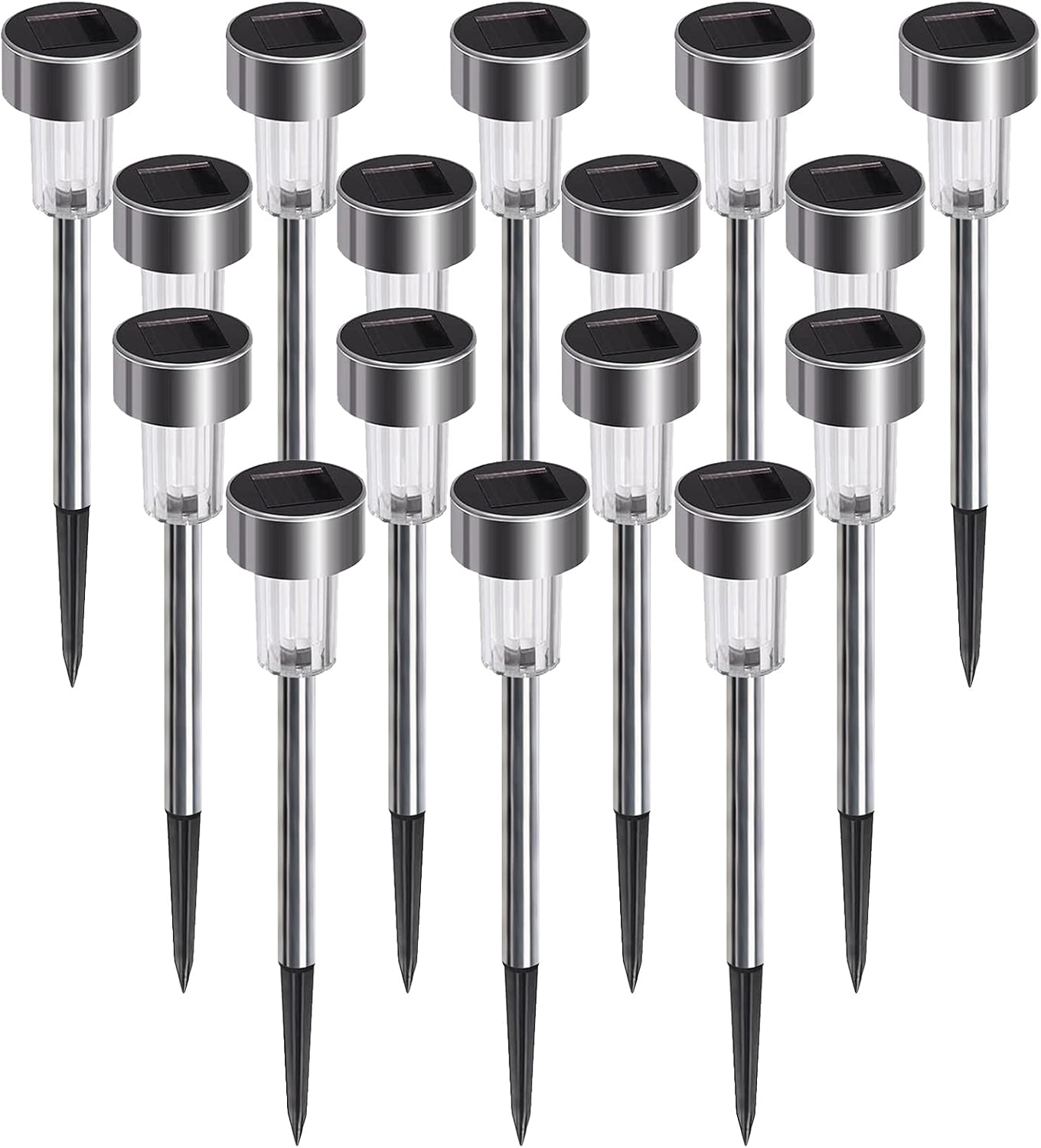 Elktry Garden Lights Solar Powered Waterproof, 16 Pack LED Solar Pathway Lights Outdoor Decorative, Auto On/Off Stainless Steel Solar Walkway Lights for Landscape Yard Lawn Patio, Cold White